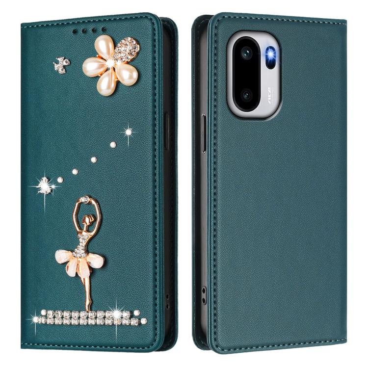 For OnePlus 15R Ballet Girl Diamond Studded RFID Vegan Leather Phone Case