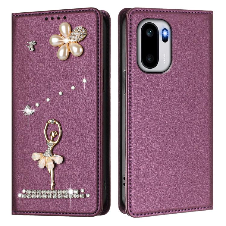 For OnePlus 15R Ballet Girl Diamond Studded RFID Vegan Leather Phone Case