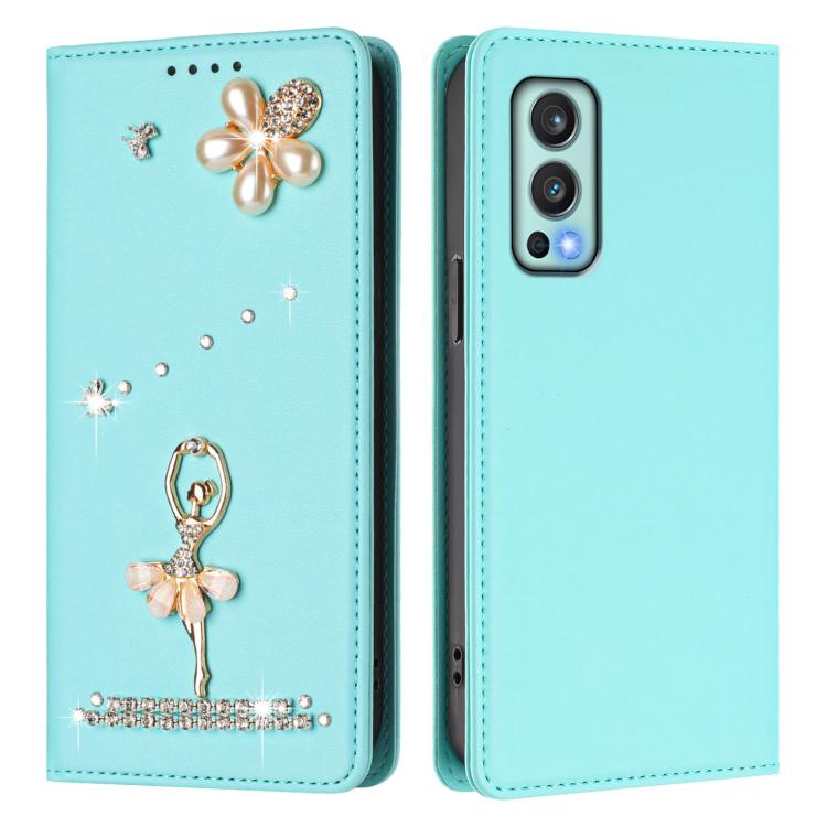 For OnePlus Nord 2 5G Ballet Girl Diamond Studded RFID Vegan Leather Phone Case