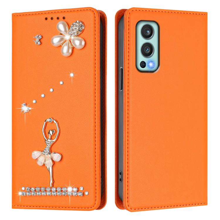 For OnePlus Nord 2 5G Ballet Girl Diamond Studded RFID Vegan Leather Phone Case