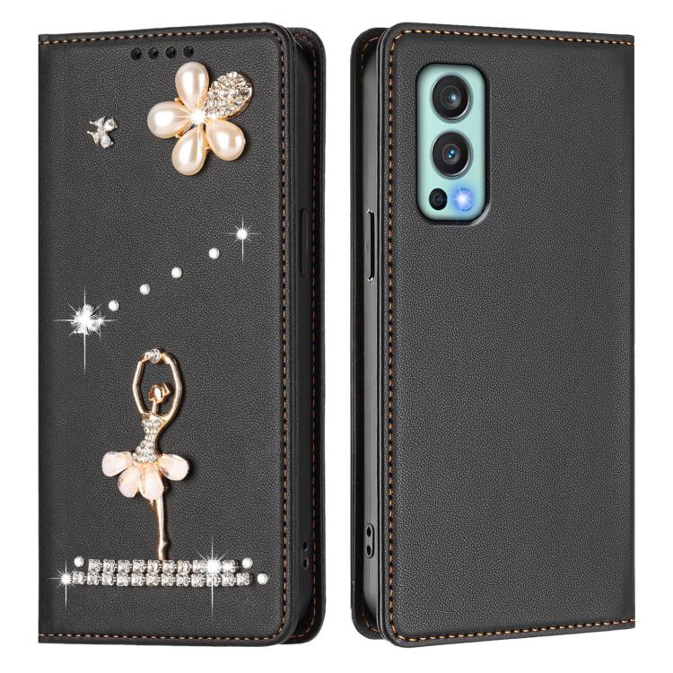 For OnePlus Nord 2 5G Ballet Girl Diamond Studded RFID Vegan Leather Phone Case