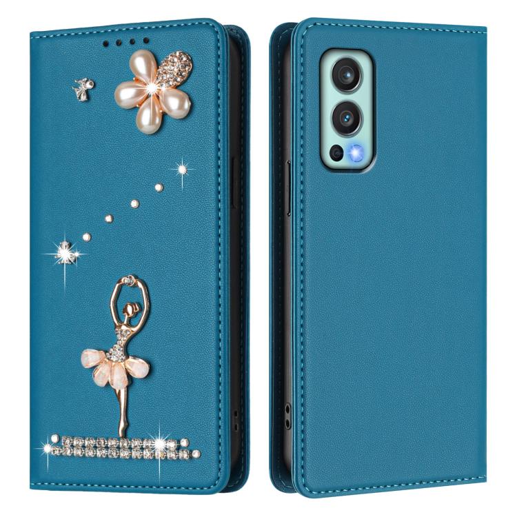For OnePlus Nord 2 5G Ballet Girl Diamond Studded RFID Vegan Leather Phone Case