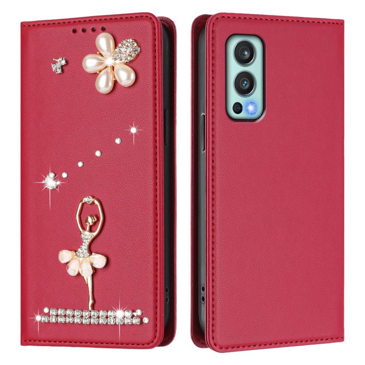 For OnePlus Nord 2 5G Ballet Girl Diamond Studded RFID Vegan Leather Phone Case