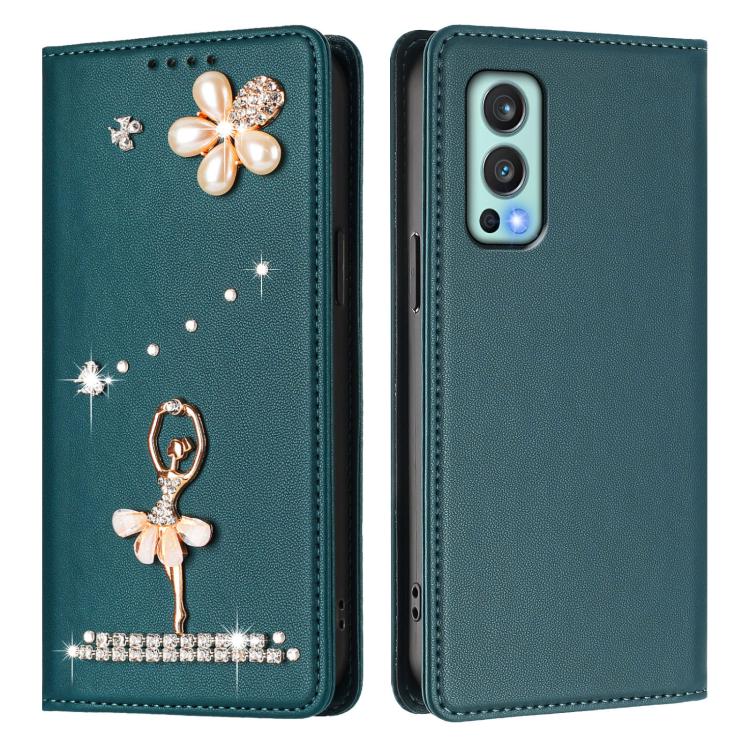 For OnePlus Nord 2 5G Ballet Girl Diamond Studded RFID Vegan Leather Phone Case