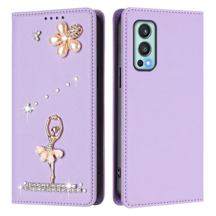 For OnePlus Nord 2 5G Ballet Girl Diamond Studded RFID Vegan Leather Phone Case