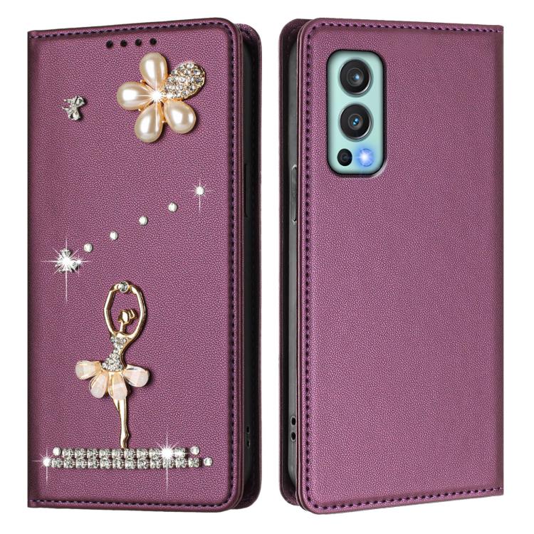 For OnePlus Nord 2 5G Ballet Girl Diamond Studded RFID Vegan Leather Phone Case