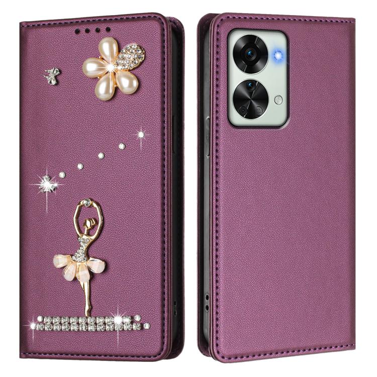 For OnePlus Nord 2T Ballet Girl Diamond Studded RFID Vegan Leather Phone Case