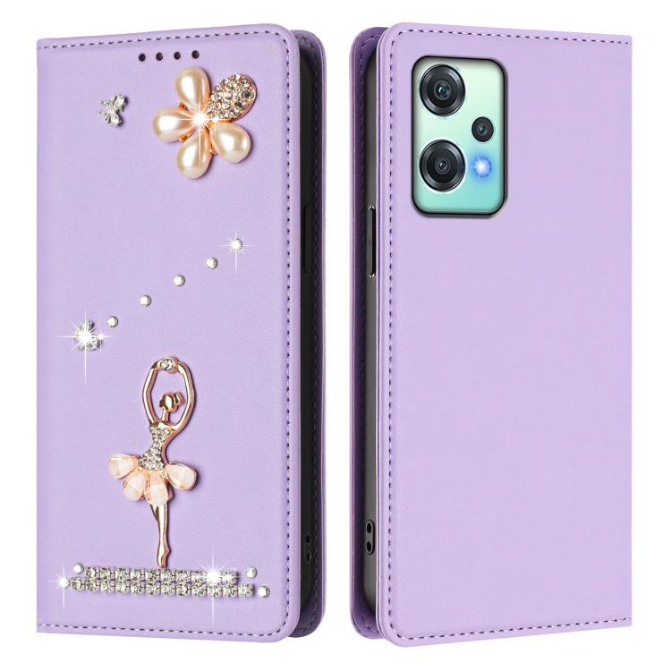 For OnePlus Nord CE 2 Lite 5G Ballet Girl Diamond Studded RFID Vegan Leather Phone Case