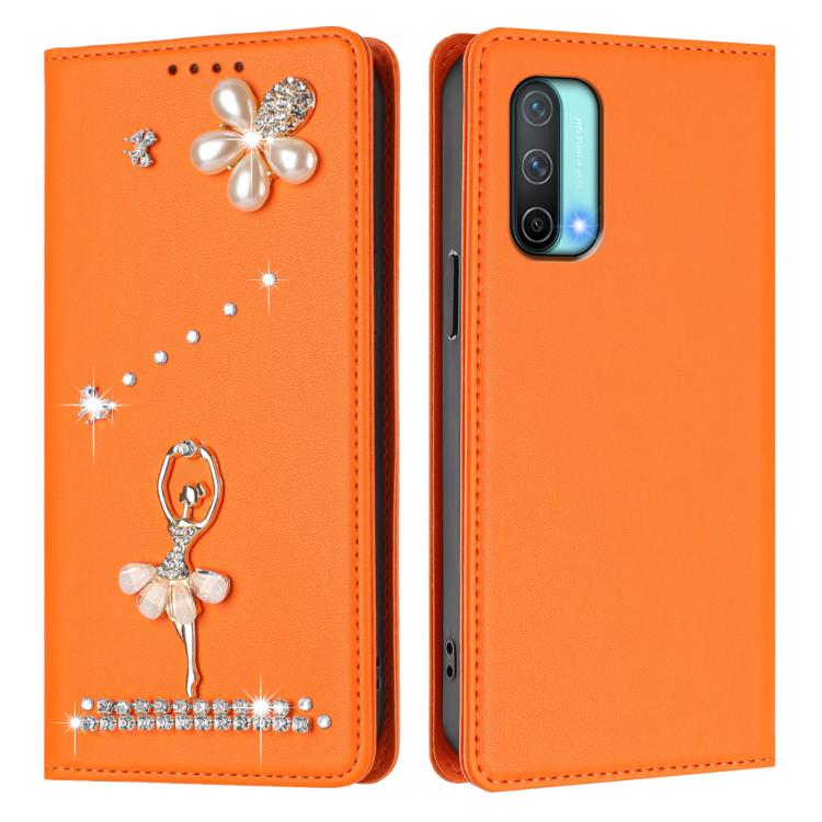 For OnePlus Nord CE 5G Ballet Girl Diamond Studded RFID Vegan Leather Phone Case