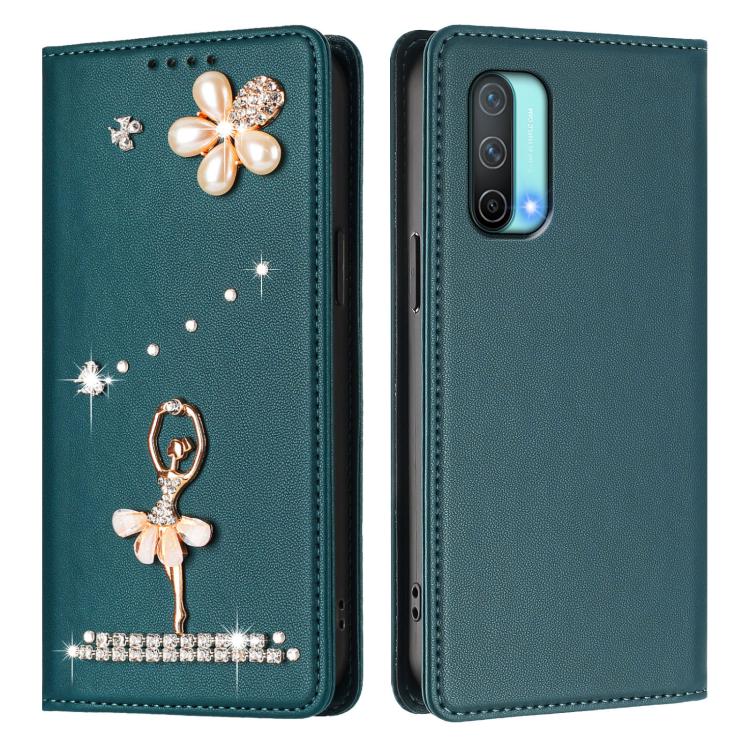 For OnePlus Nord CE 5G Ballet Girl Diamond Studded RFID Vegan Leather Phone Case