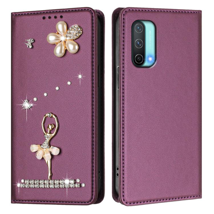 For OnePlus Nord CE 5G Ballet Girl Diamond Studded RFID Vegan Leather Phone Case