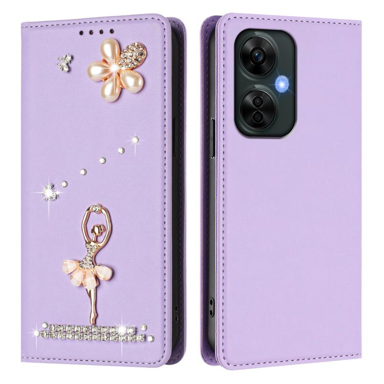 For OnePlus Nord CE 3 Lite / Nord N30 Ballet Girl Diamond Studded RFID Vegan Leather Phone Case