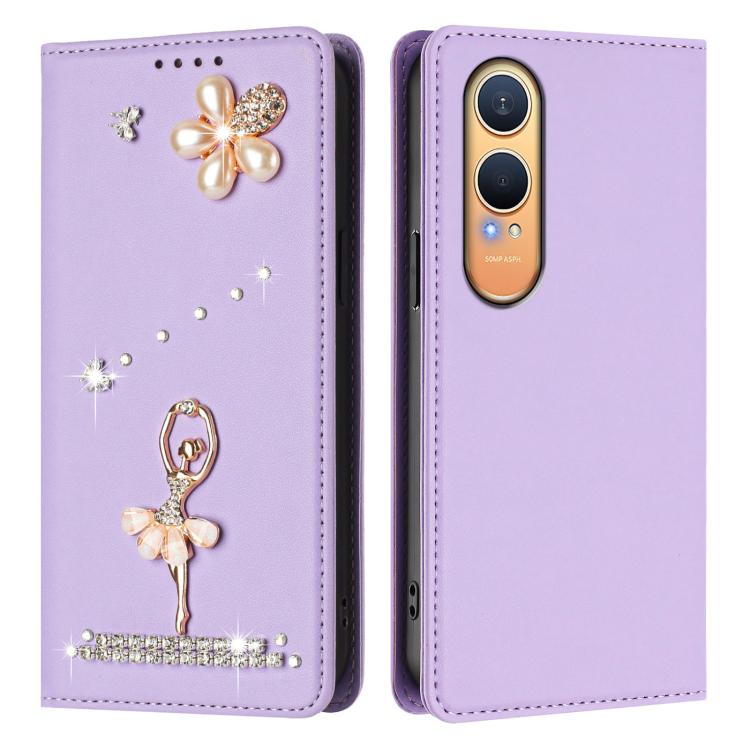 For OnePlus Nord CE4 Lite 5G Global Ballet Girl Diamond Studded RFID Vegan Leather Phone Case