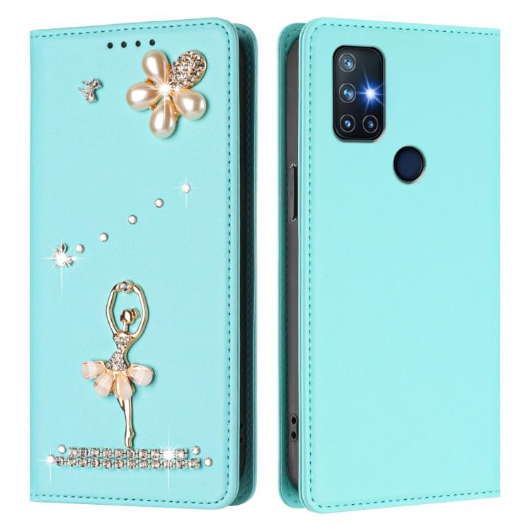 For OnePlus Nord N10 5G Ballet Girl Diamond Studded RFID Vegan Leather Phone Case