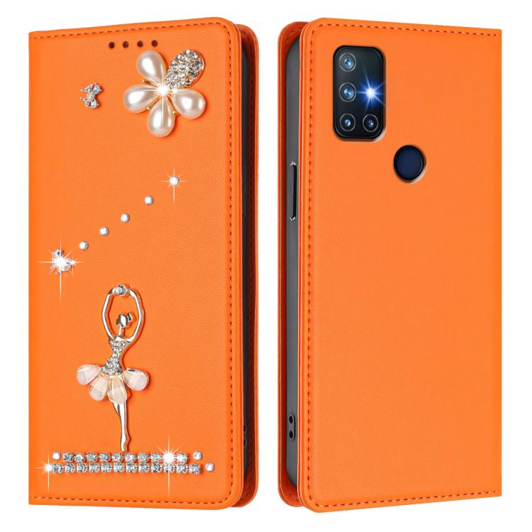 For OnePlus Nord N10 5G Ballet Girl Diamond Studded RFID Vegan Leather Phone Case