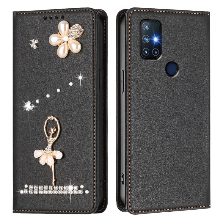 For OnePlus Nord N10 5G Ballet Girl Diamond Studded RFID Vegan Leather Phone Case