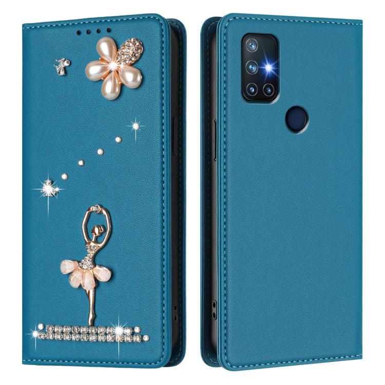 For OnePlus Nord N10 5G Ballet Girl Diamond Studded RFID Vegan Leather Phone Case