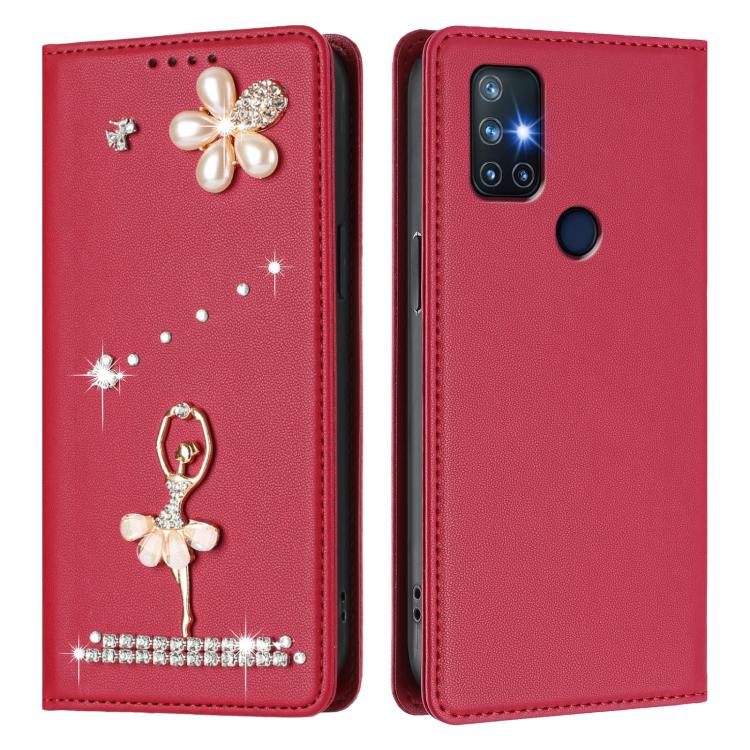 For OnePlus Nord N10 5G Ballet Girl Diamond Studded RFID Vegan Leather Phone Case