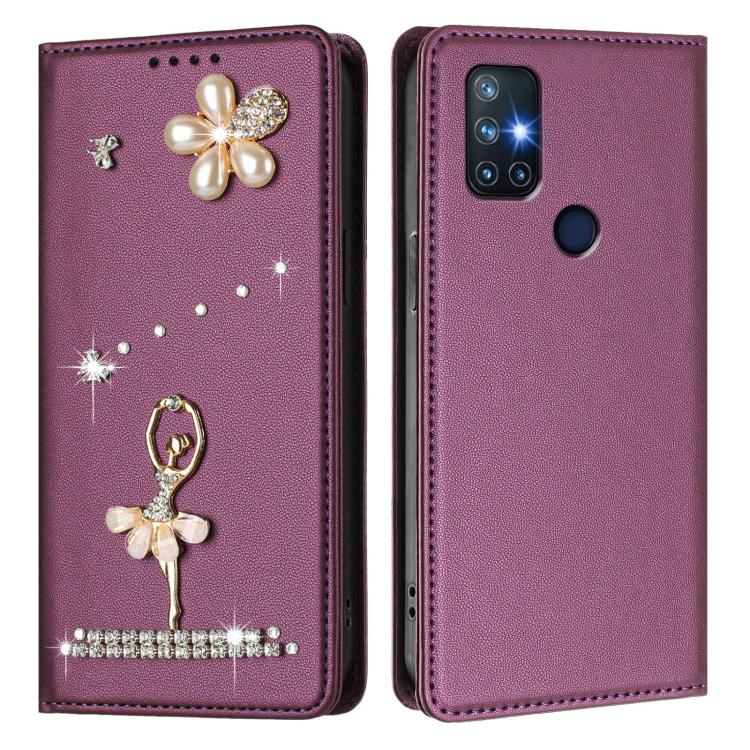 For OnePlus Nord N10 5G Ballet Girl Diamond Studded RFID Vegan Leather Phone Case
