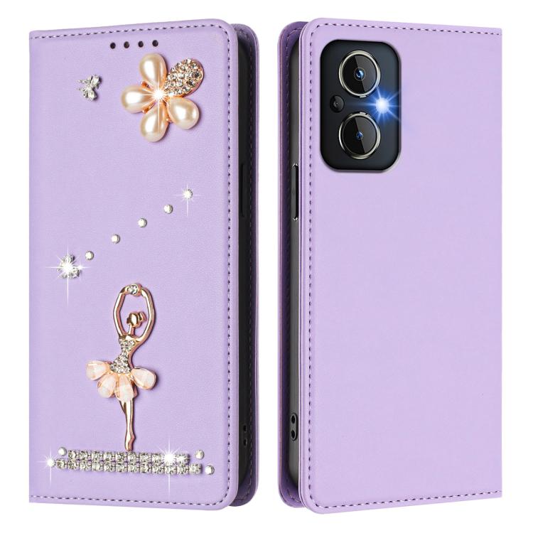 For OnePlus Nord N20 5G Ballet Girl Diamond Studded RFID Vegan Leather Phone Case