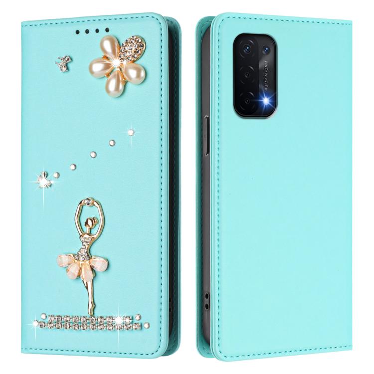 For OnePlus Nord N200 5G Ballet Girl Diamond Studded RFID Vegan Leather Phone Case