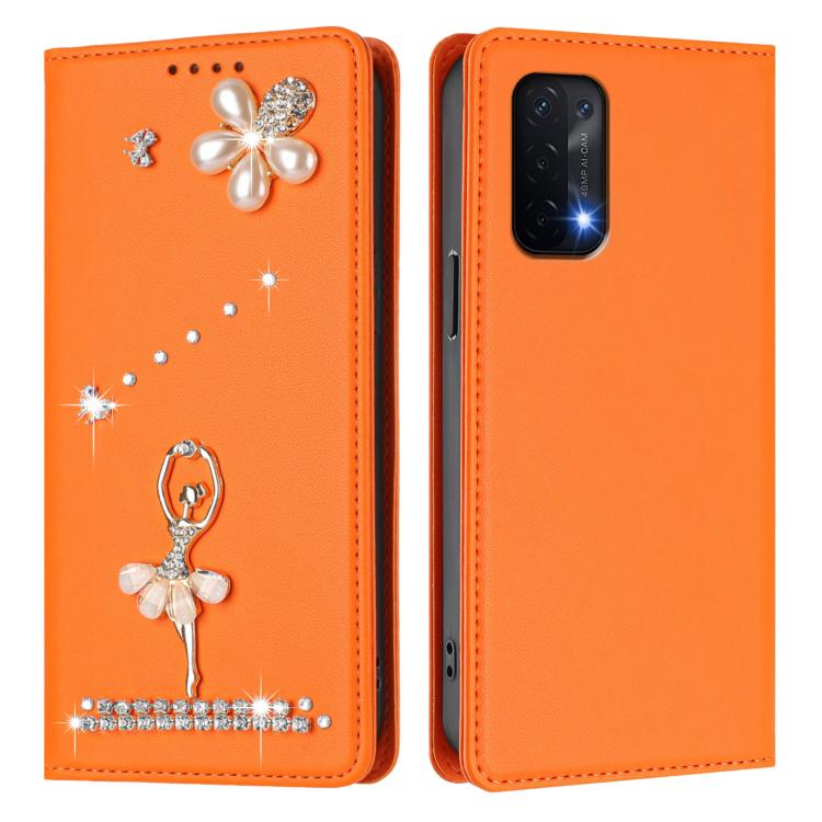 For OnePlus Nord N200 5G Ballet Girl Diamond Studded RFID Vegan Leather Phone Case