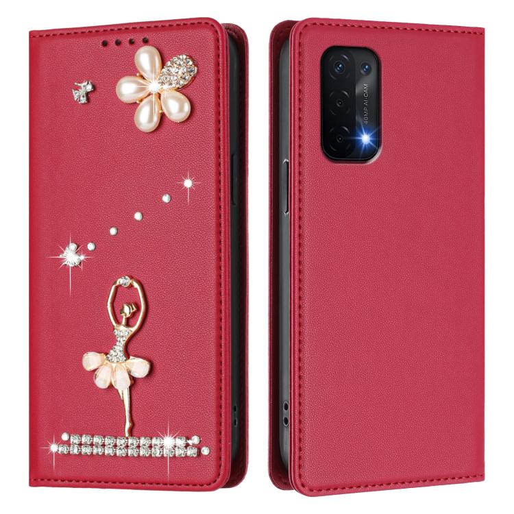 For OnePlus Nord N200 5G Ballet Girl Diamond Studded RFID Vegan Leather Phone Case