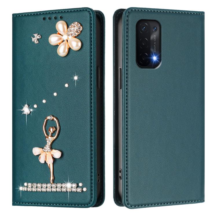 For OnePlus Nord N200 5G Ballet Girl Diamond Studded RFID Vegan Leather Phone Case