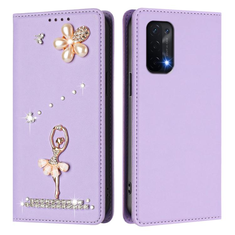 For OnePlus Nord N200 5G Ballet Girl Diamond Studded RFID Vegan Leather Phone Case