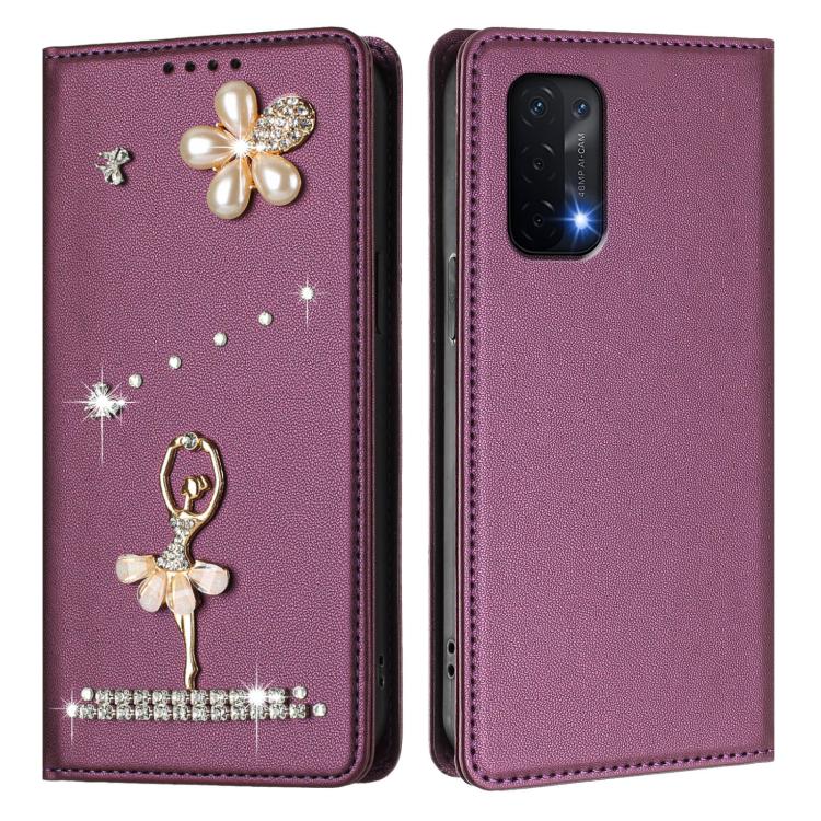 For OnePlus Nord N200 5G Ballet Girl Diamond Studded RFID Vegan Leather Phone Case