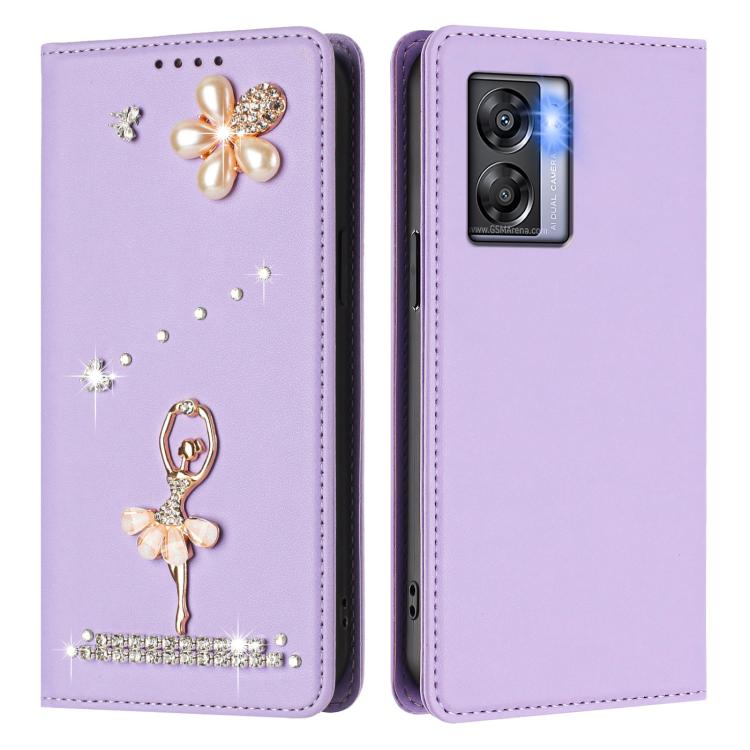 For OnePlus Nord N300 Ballet Girl Diamond Studded RFID Vegan Leather Phone Case