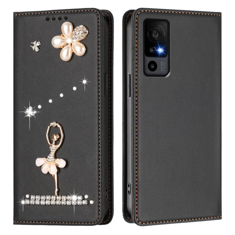 For TCL 40 R 5G / Sharp Aquos V6 Ballet Girl Diamond Studded RFID Vegan Leather Phone Case