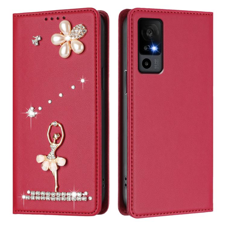 For TCL 40 R 5G / Sharp Aquos V6 Ballet Girl Diamond Studded RFID Vegan Leather Phone Case