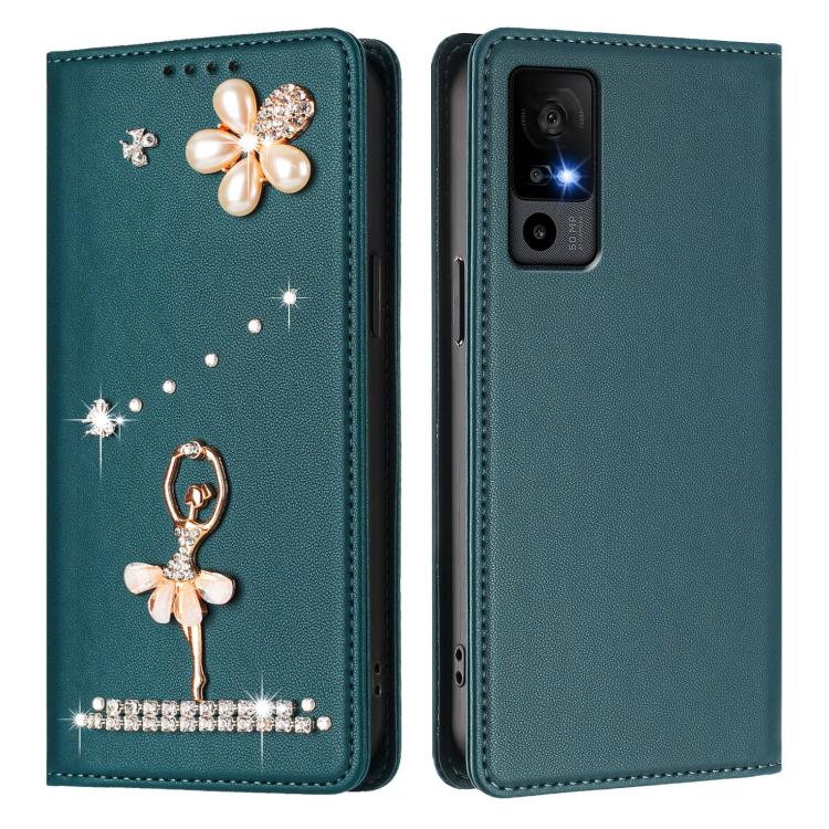For TCL 40 R 5G / Sharp Aquos V6 Ballet Girl Diamond Studded RFID Vegan Leather Phone Case