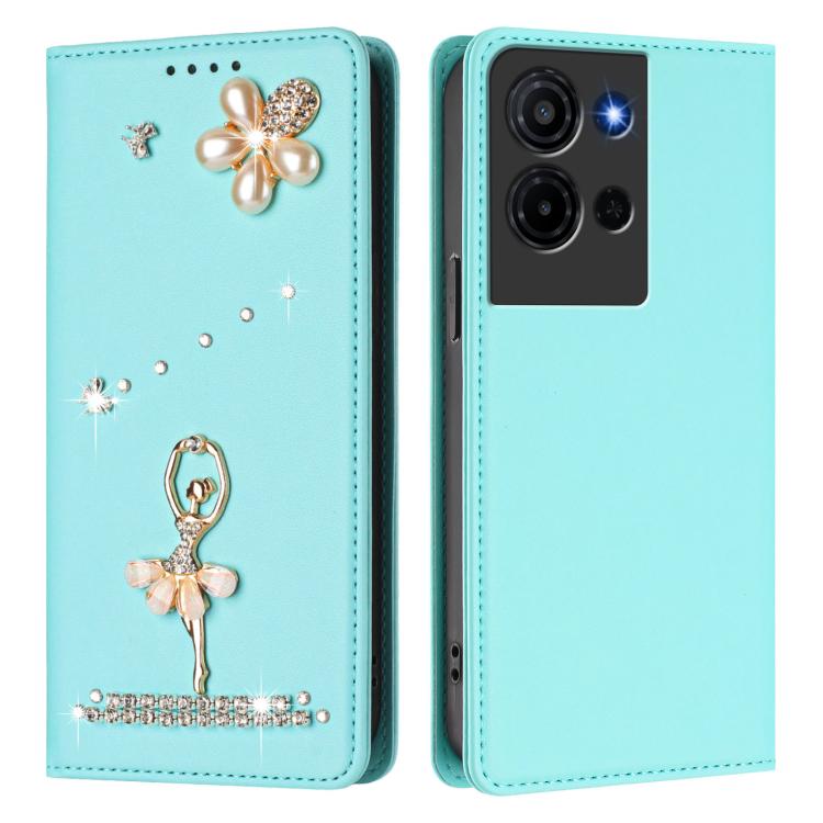 For TCL K32 5G / K33 5G Ballet Girl Diamond Studded RFID Vegan Leather Phone Case