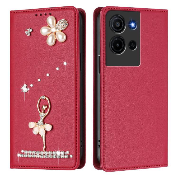 For TCL K32 5G / K33 5G Ballet Girl Diamond Studded RFID Vegan Leather Phone Case