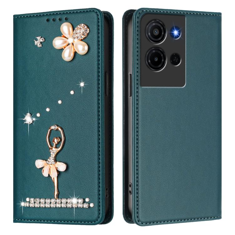 For TCL K32 5G / K33 5G Ballet Girl Diamond Studded RFID Vegan Leather Phone Case
