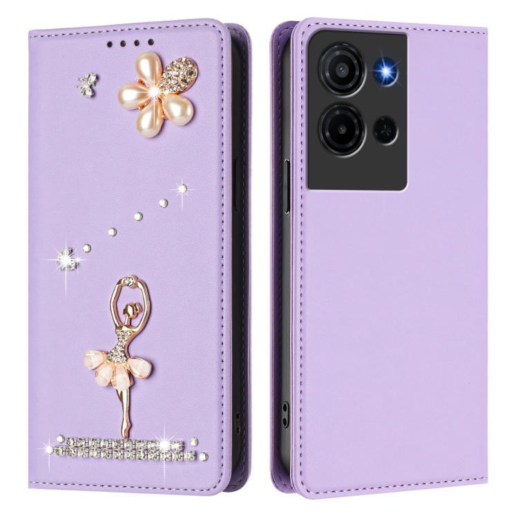 For TCL K32 5G / K33 5G Ballet Girl Diamond Studded RFID Vegan Leather Phone Case