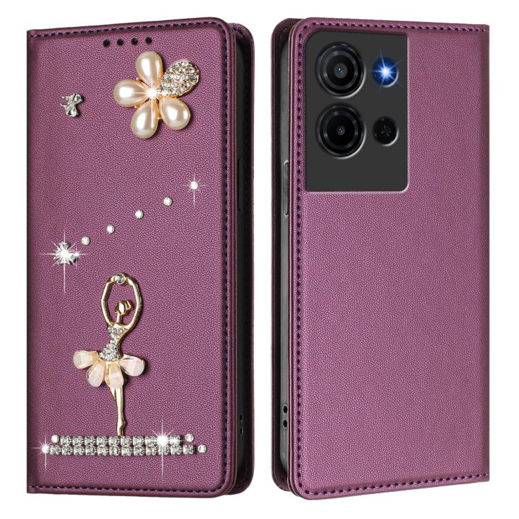 For TCL K32 5G / K33 5G Ballet Girl Diamond Studded RFID Vegan Leather Phone Case