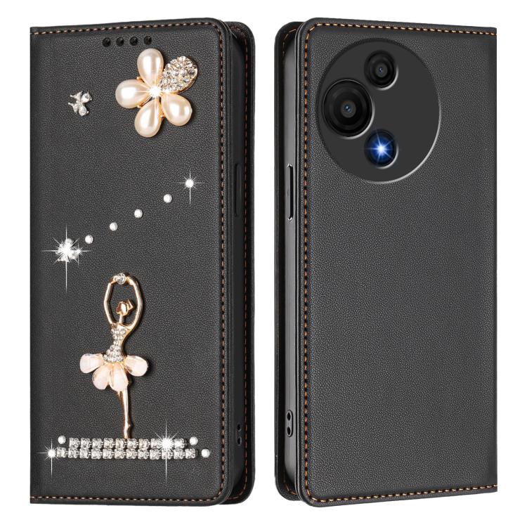 For TCL 60 SE Nxtpaper 5G Ballet Girl Diamond Studded RFID Vegan Leather Phone Case