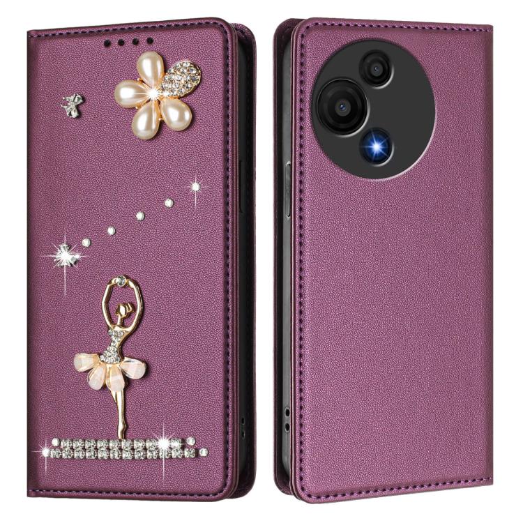 For TCL 60 SE Nxtpaper 5G Ballet Girl Diamond Studded RFID Vegan Leather Phone Case