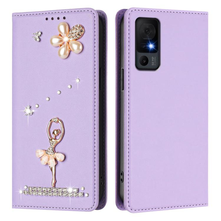 For TCL 40 XE / 40 T Ballet Girl Diamond Studded RFID Vegan Leather Phone Case