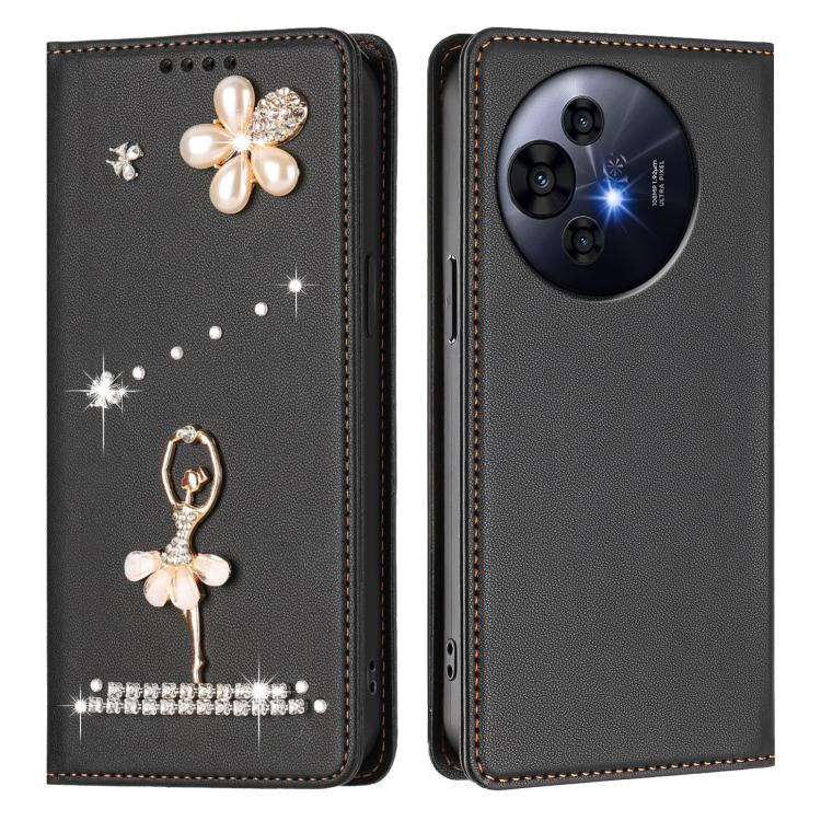 For TCL 50 Pro NxtPaper / 50 Nxtpaper Ballet Girl Diamond Studded RFID Vegan Leather Phone Case