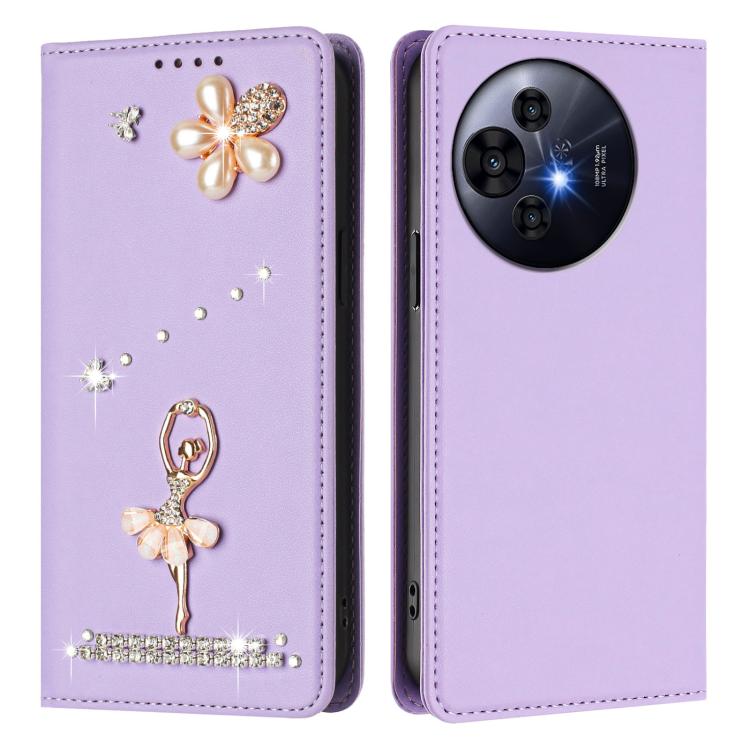 For TCL 50 Pro NxtPaper / 50 Nxtpaper Ballet Girl Diamond Studded RFID Vegan Leather Phone Case