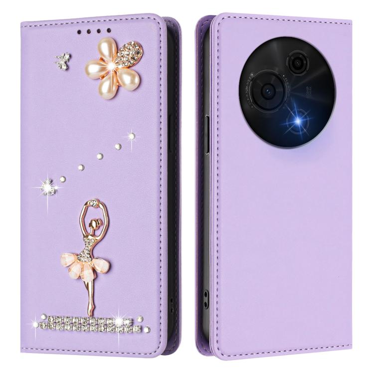 For TCL 60 Nxtpaper Ballet Girl Diamond Studded RFID Vegan Leather Phone Case