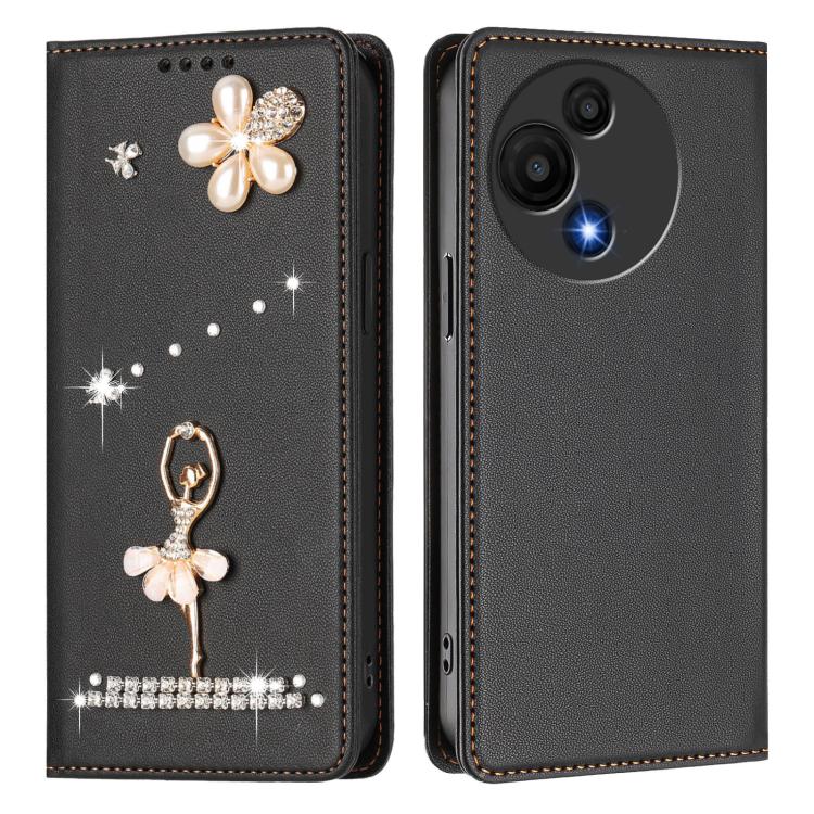 For TCL 605 / 60 SE Ballet Girl Diamond Studded RFID Vegan Leather Phone Case