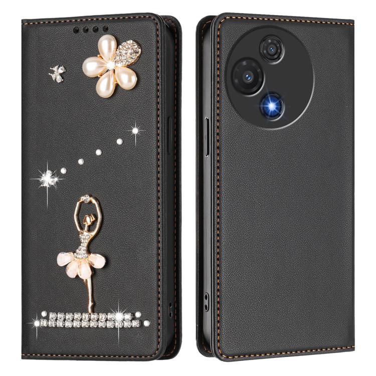 For TCL 60 5G Ballet Girl Diamond Studded RFID Vegan Leather Phone Case