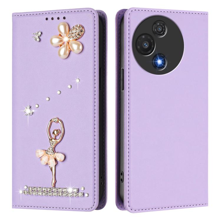 For TCL 60 5G Ballet Girl Diamond Studded RFID Vegan Leather Phone Case