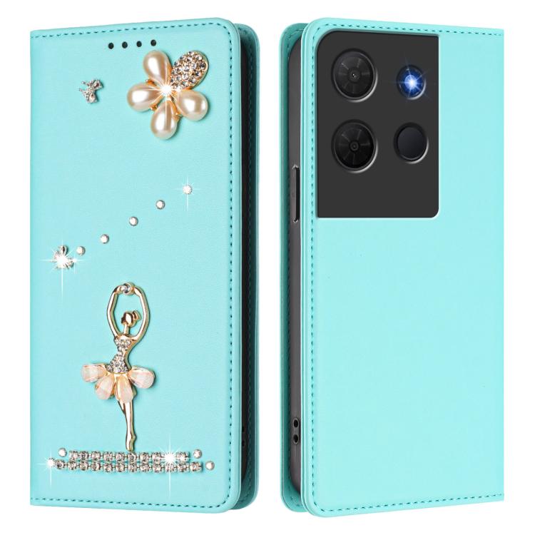 For TCL 503 Ballet Girl Diamond Studded RFID Vegan Leather Phone Case