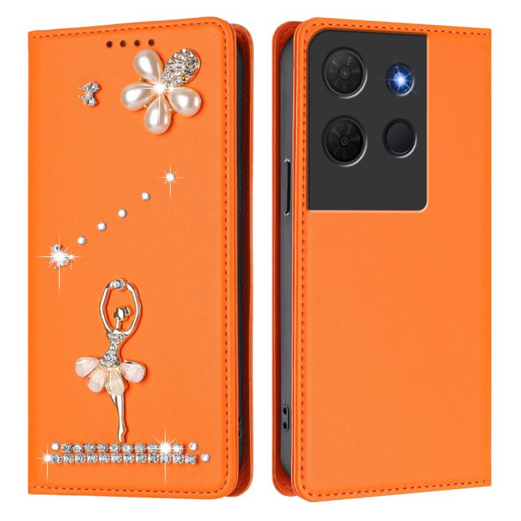 For TCL 503 Ballet Girl Diamond Studded RFID Vegan Leather Phone Case